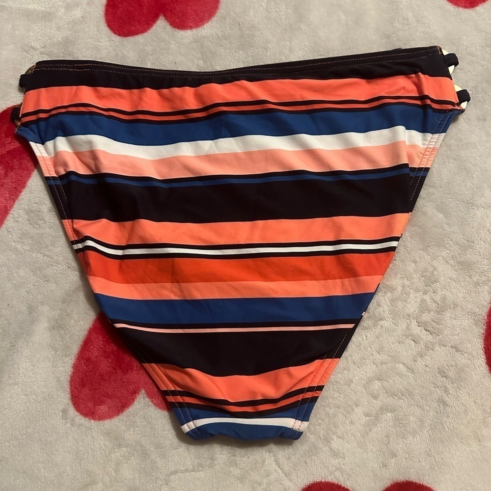 NWT Michael Kors Bright Stripe High Waist Bikini Bottom Ring Chain - Picture 7 of 12